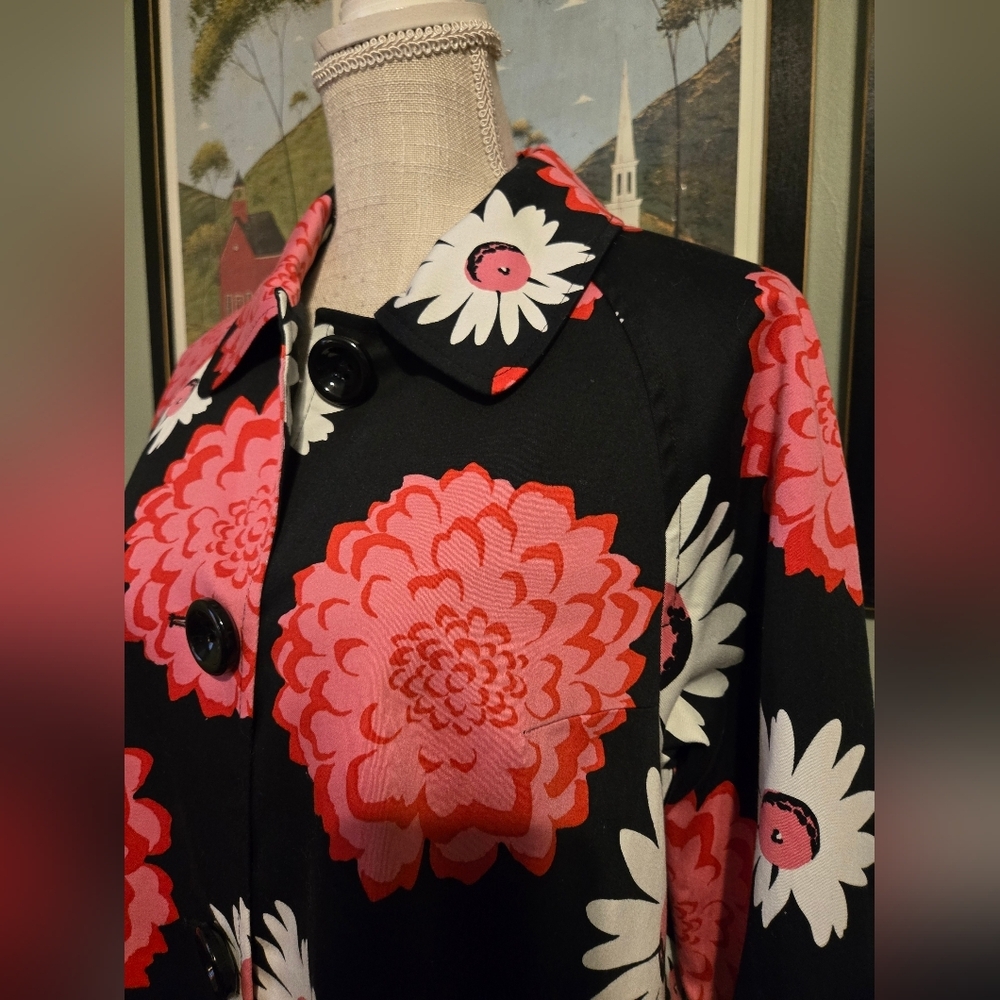 Sara Campbell Black Pink Floral Coat Size Medium Woman's Jacket R12 - Picture 5 of 11